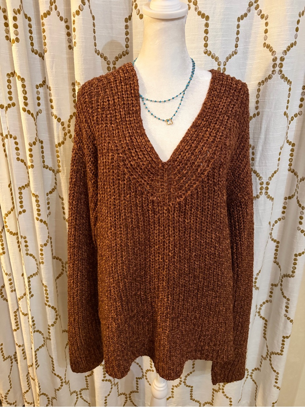 a new day Rust Knit V-Neck Sweater